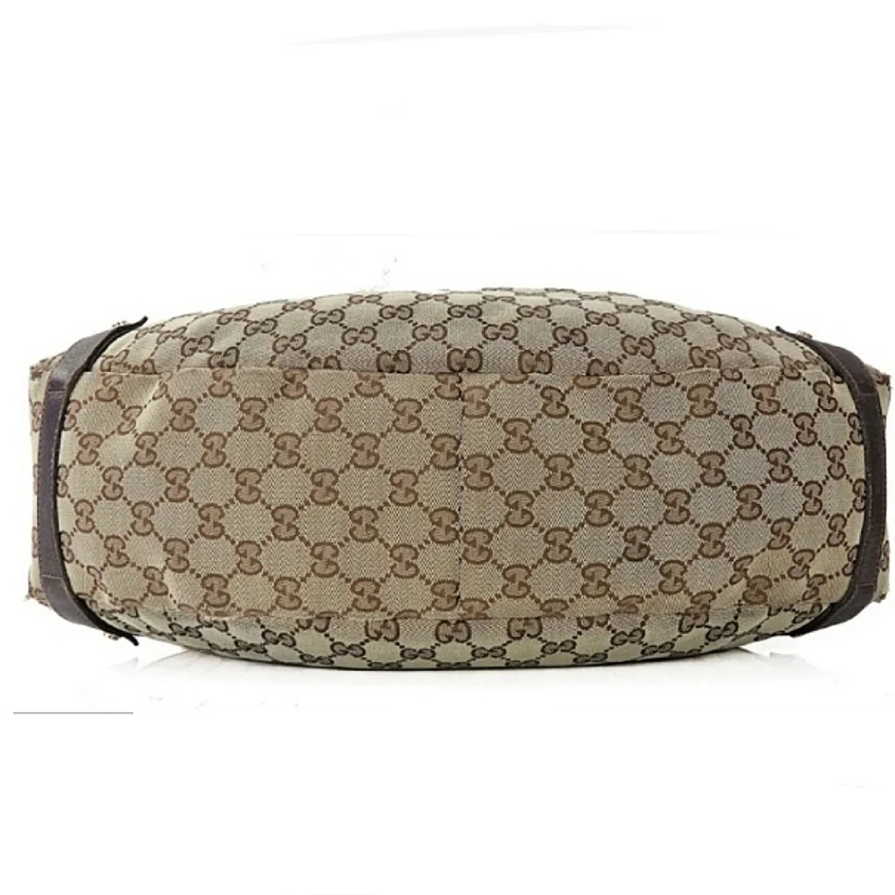 👜  GUCCi ®️  Brown Monogram Cloth & Leather Shoulder Bag Purse - Picture 12 of 16